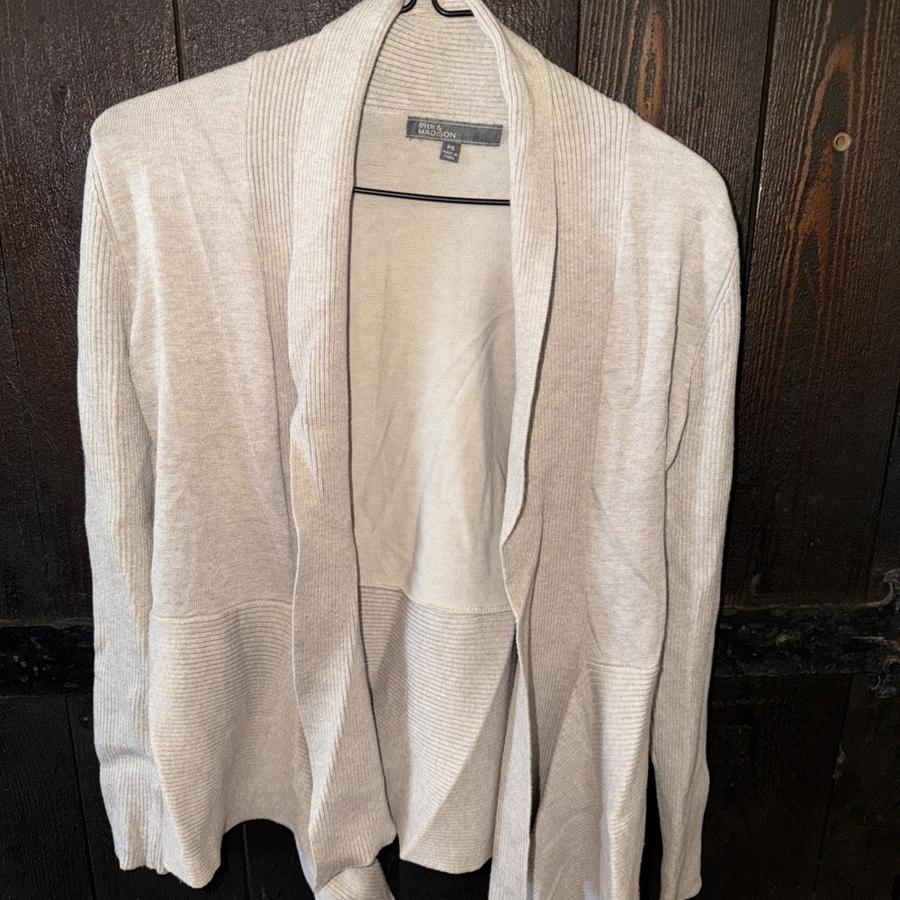 89+madison Open Front Cardigan Grey Womens Size PS Long Casual Modern U9